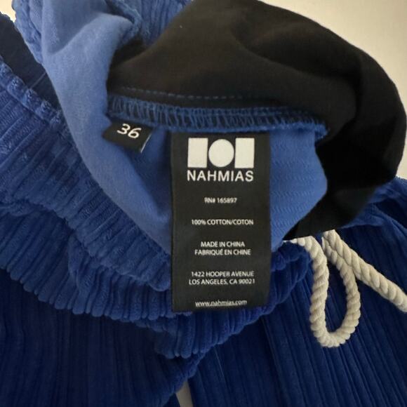 Nahmias Men's Blue Corduroy Relaxed Trousers Size 36 Drawstring Straight Leg - Picture 9 of 14